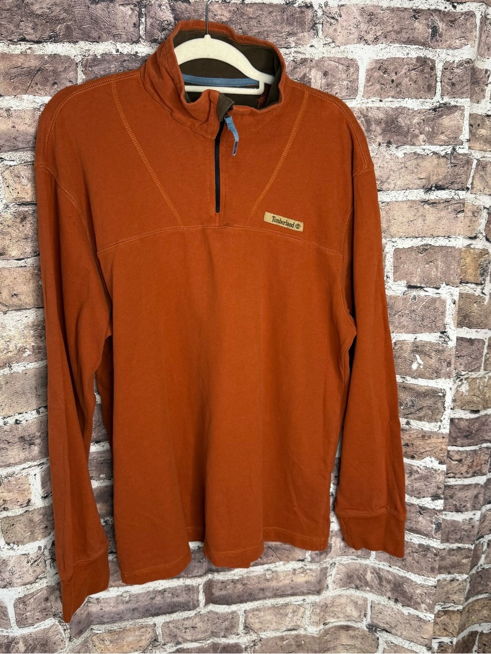 Timberland Pullover Mens Large Burnt Orange Quarter Zip Cotton Sweatshirt L
